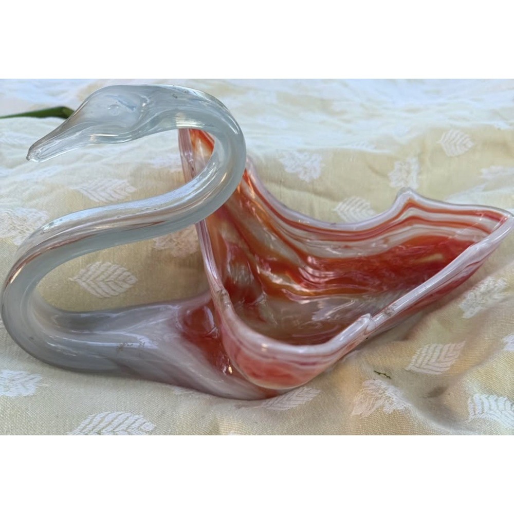 Vintage Sooner Blown Glass Swan Bowl Home Decor Candy Dish Faux Plant Pot MCM